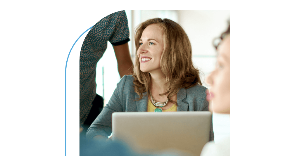 A young woman with a smiling face at office meeting