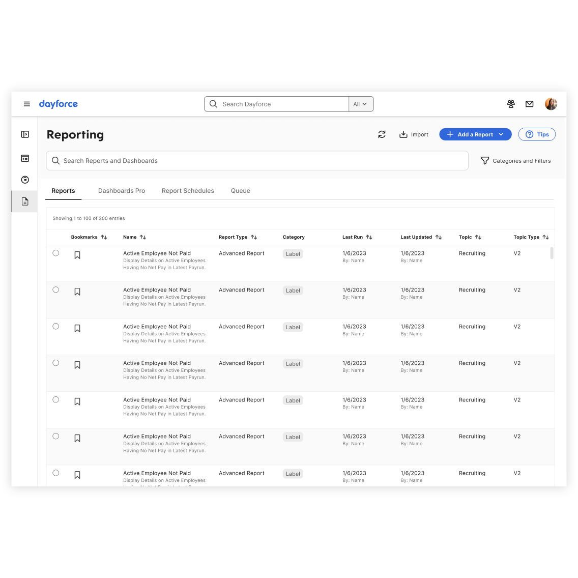 screenshot of dayforce advanced reporting