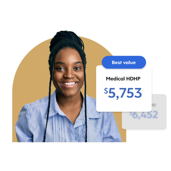 A smiling woman and a labeled text