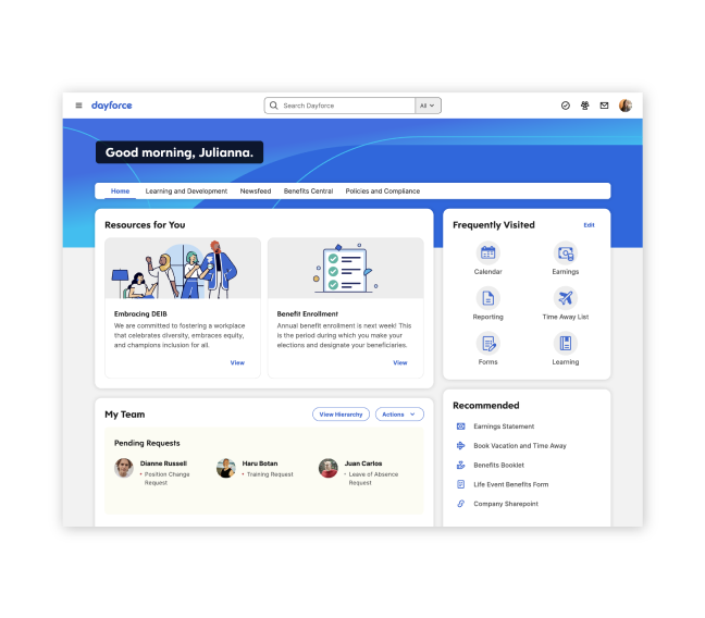 A screenshot of Dayforce home page